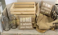 Wooden Crate, Decorative Burlap, Accent Pillows,