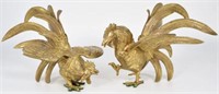 Pair of Brass Fighting Cock Figures.