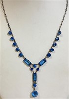 BEAUTIFUL VINTAGE STERLING NECKLACE W BLUE GLASS