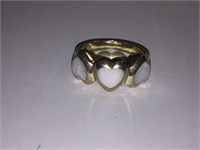 925 STERLING SILVER & MOTHER OF PEARL HEARTS RING