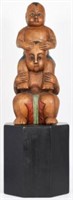 Wood Carved Thai Figure of Two Boys on Stand.
