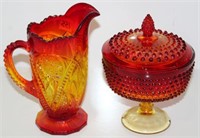 Amberina Water Pitcher and Hobnail