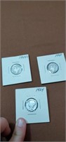 Grouping of 3 mercury dimes 1944s, 1941, 1924