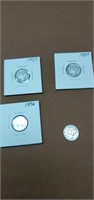 Mercury dime grouping of 3 1943 and 1 1936
