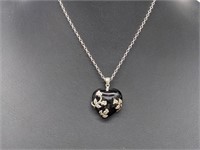 .925 Sterling Silver Rose Covered Heart Pend & Cha