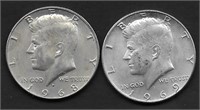 (2) JFK Silver Half Dollars, 1968-D & 1969-D