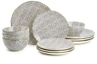 12-piece Stoneware Dish Set, Black & White Dot