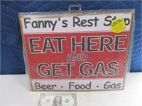 Tin 12x15 Sign FANNY'S Eat Here & Get Gas