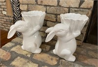 Two White Rabbit Bunny Planters