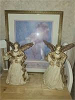 Decorative Framed Print & Paper Mache Style Angels
