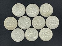 10 - Franklin silver half dollars