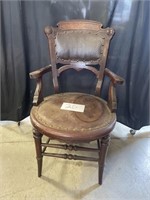 Vintage Wooden Upholstered Chair SEE DES*