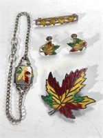 VTG Sterling Silver Enamel Leaf Jewelry