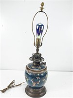 Vintage Victorian Art Glass Blue Electrified Lamp