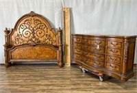 Carved King Bed with 12 Drawer Dresser