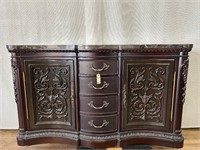 Marble Top Dark Finish Curved Front Buffet