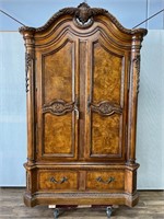 Burl Finish Carved TV Armoire - Chips