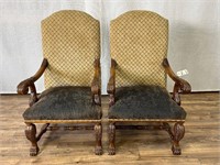 Pair of Carved Claw Foot Upholstered Chairs