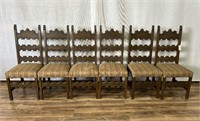 6pc Carved Stripe Seat Dining Chairs - Stains