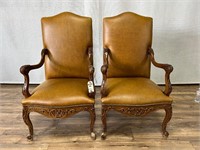 Pair of Leather Texture Carved Chairs