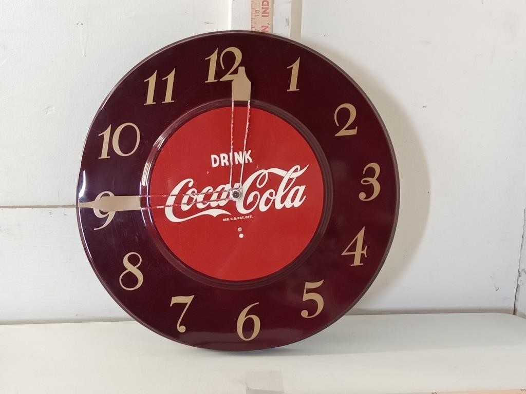 1950's metal Coca Cola Telechron wall clock 18"