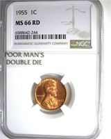 1955/55 Cent NGC MS66 RD Poor Man's Dbl Die