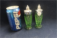 VINTAGE GREEN GLASS SALT & PEPPER SET