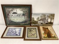 (5) Church & Wildlife Paintings & Prints