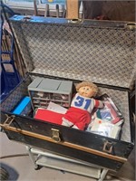 Vintage trunk,craft supplies, cabbage patch doll