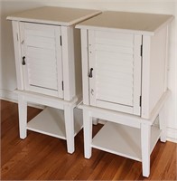 Pair of White Wood Single Louvered Door Cabinets