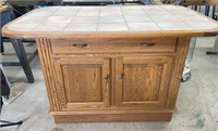 Custom Made Oak Kitchen Island/Cabinet, Tile Top