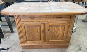Custom Made Oak Kitchen Island/Cabinet, Tile Top