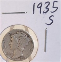 1935 S Mercury Silver Dime
