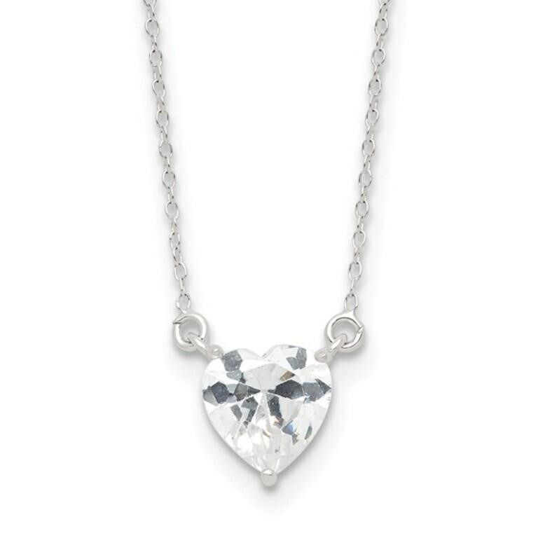 Sterling Silver Polished Heart CZ Necklace