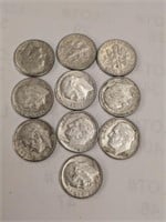 10 Roosevelt Silver Dimes, Mostly 1962D