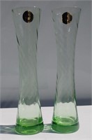 Green Glass Bud Vases By: Garden 8"