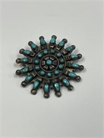 STERLING? & TURQUOISE BROOCH - NOT MARKED