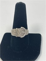 STERLING SILVER FLORAL BUCKLE RING WITH HALLMARKS
