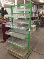 Metal display stand with heavy plastic liners, on