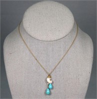 14K Gold, Turquoise & Pearl Tassel Necklace