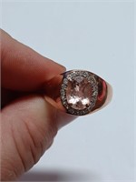 Morganite and Clear Stone Marked 925 Ring- 6.4g