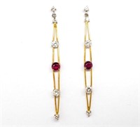 Ruby & diamond set two tone gold earrings