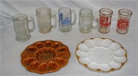 FLAT BOX OF DRINKING GLASSES & 2 EGG PLATES