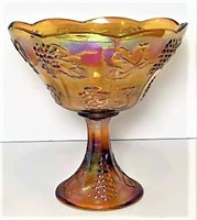 Carnival Glass Compote with Grape Motif