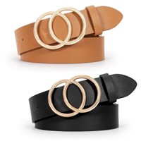 P3754 Women Leather Belt Double Ring Buck S