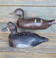 PAIR OF EARLY WOODEN PAINTED DUCK DECOYS