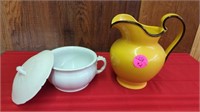 PORTABLE URINAL PAN AND A YELLOW PITCHER IN GOOD