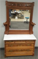 Victorian carved & burl walnut marble top dresser