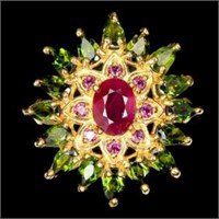 Natural Ruby Chrome Diopside Rhodolite Garnet Ring