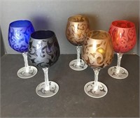 Set of Michael Weems Etched Glass Goblets